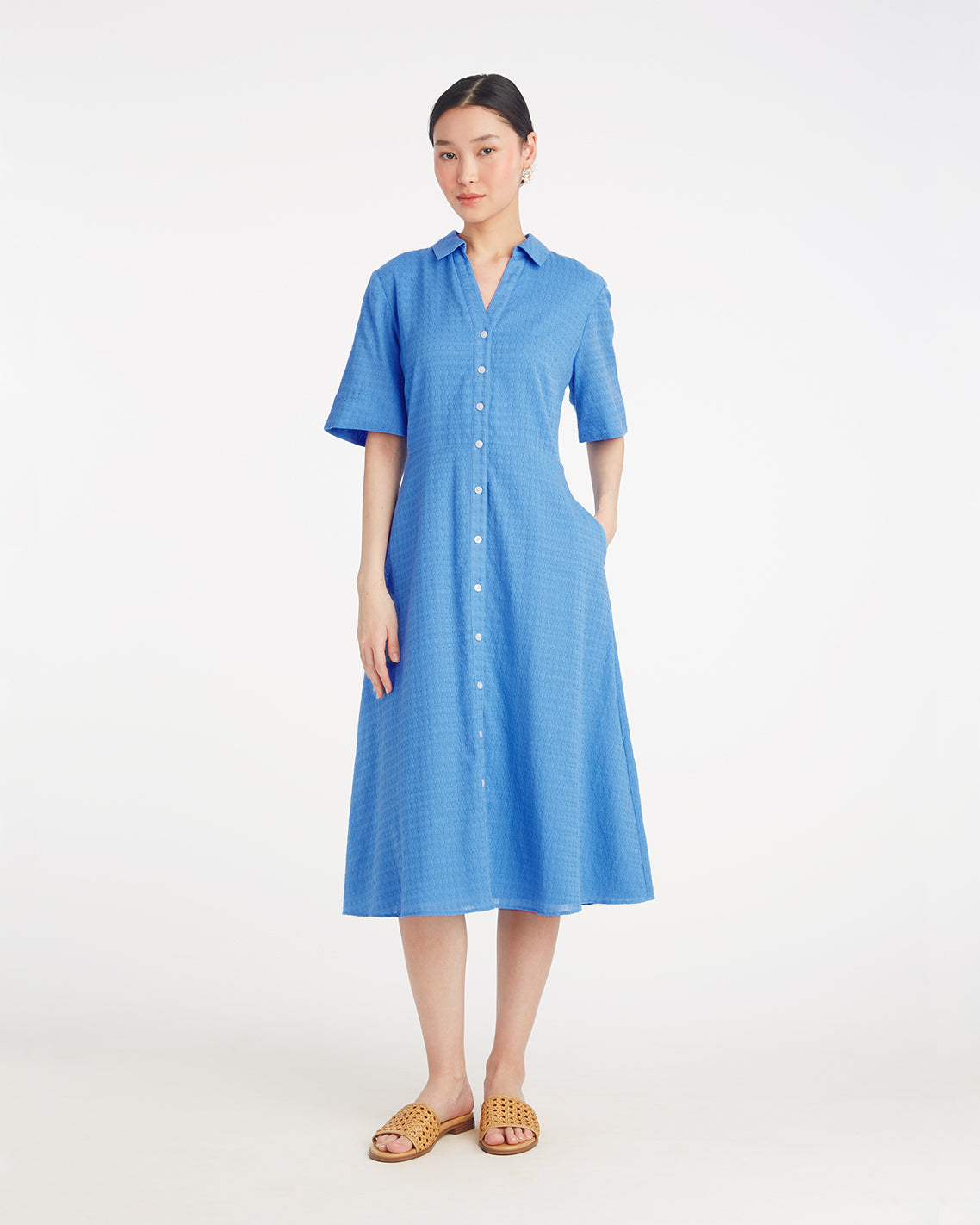 Annika Midi Shirtdress in Textured Cotton
