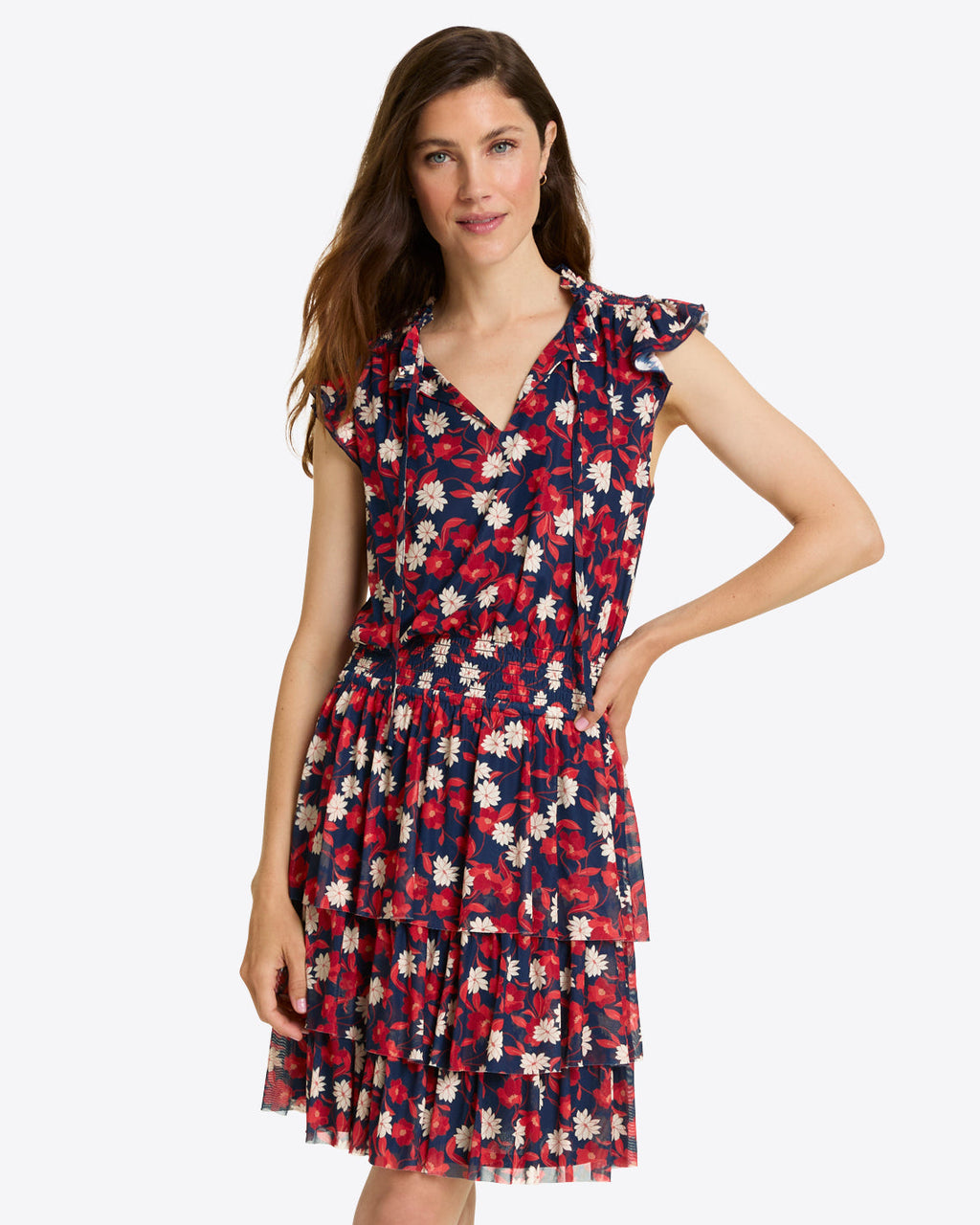 Alana Tiered Dress in Stretch Mesh