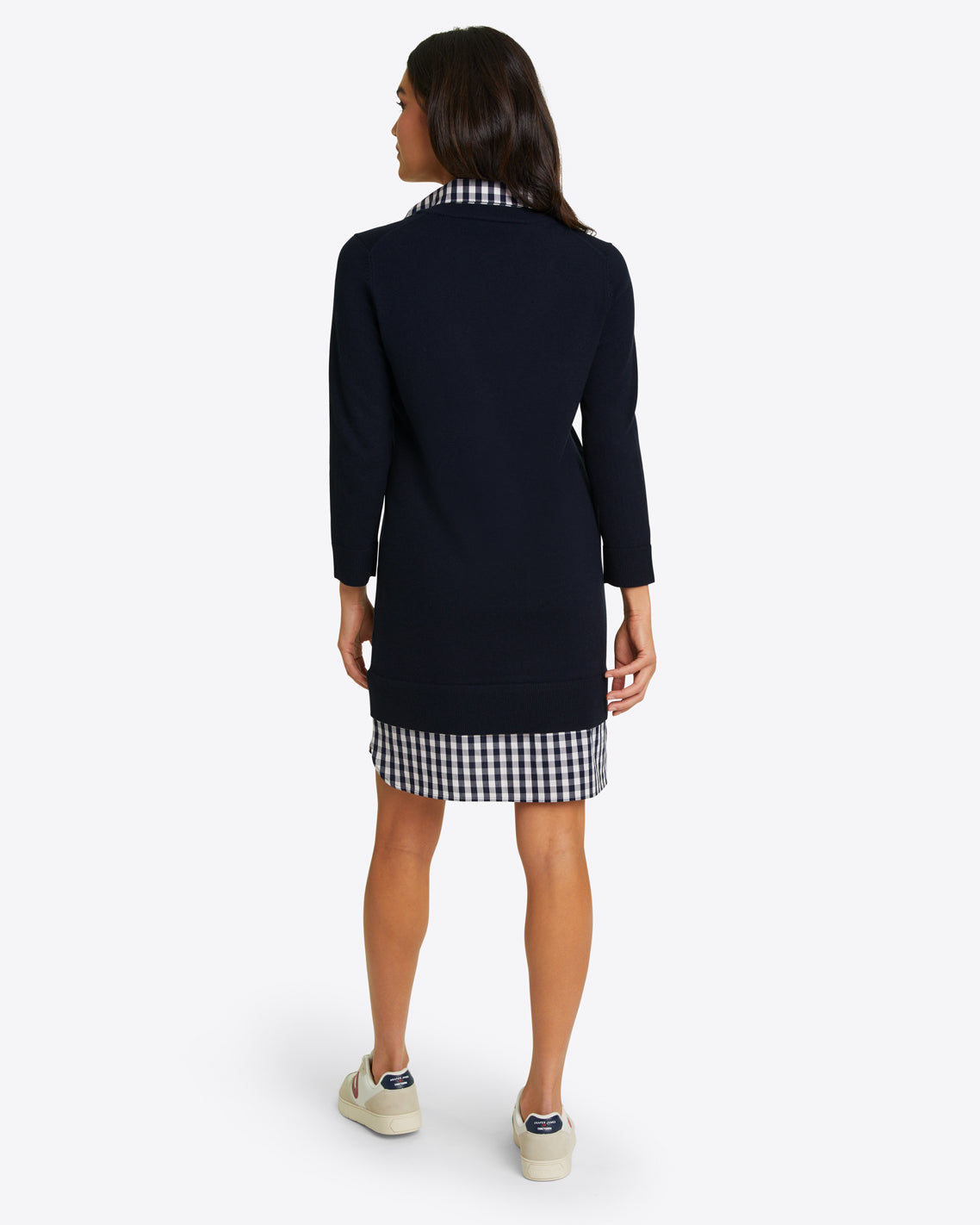 Wool and Cotton Combo Sweaterdress in Navy
