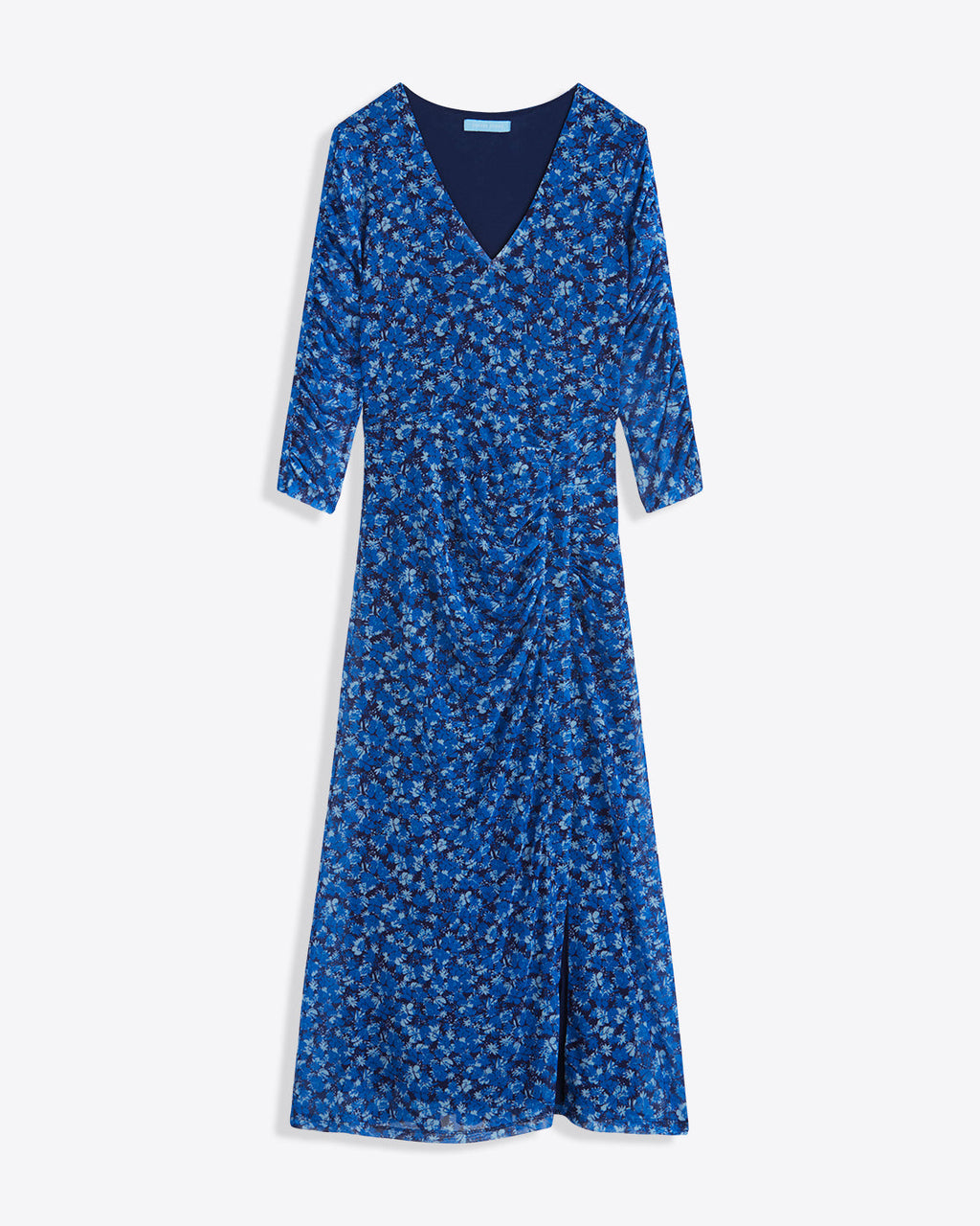 Selena V-Neck Midi Dress in Blue Scattered Ditsy
