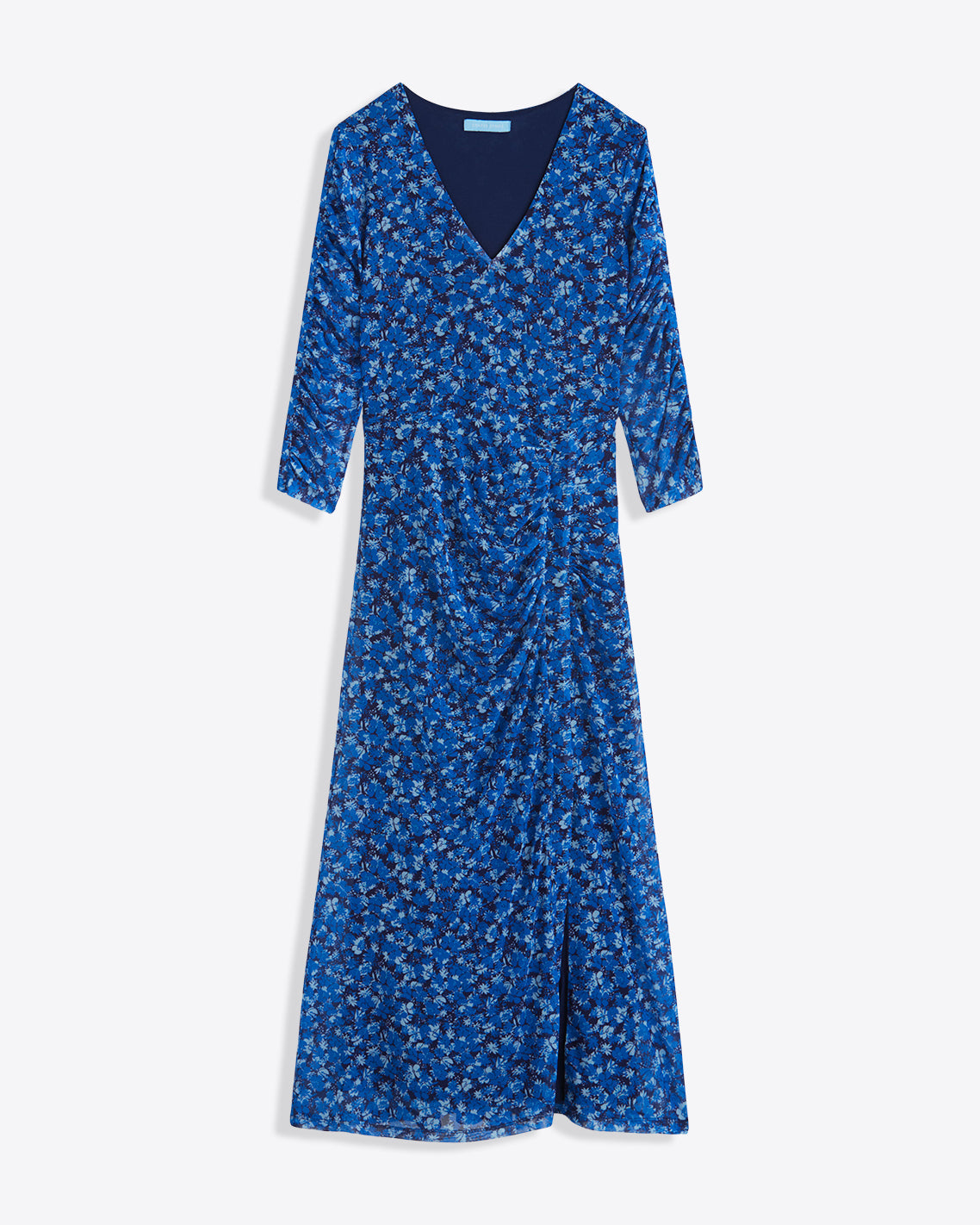 Selena V-Neck Midi Dress in Blue Scattered Ditsy
