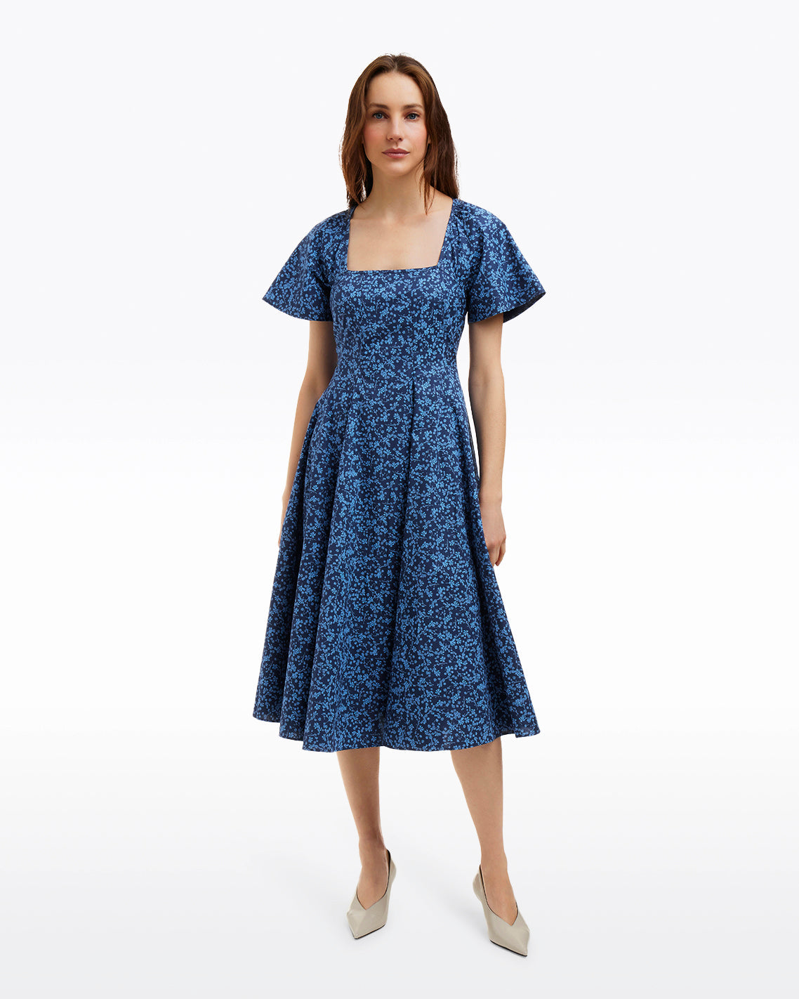 Caitlyn Square Neck Midi Dress in Ribbon Floral