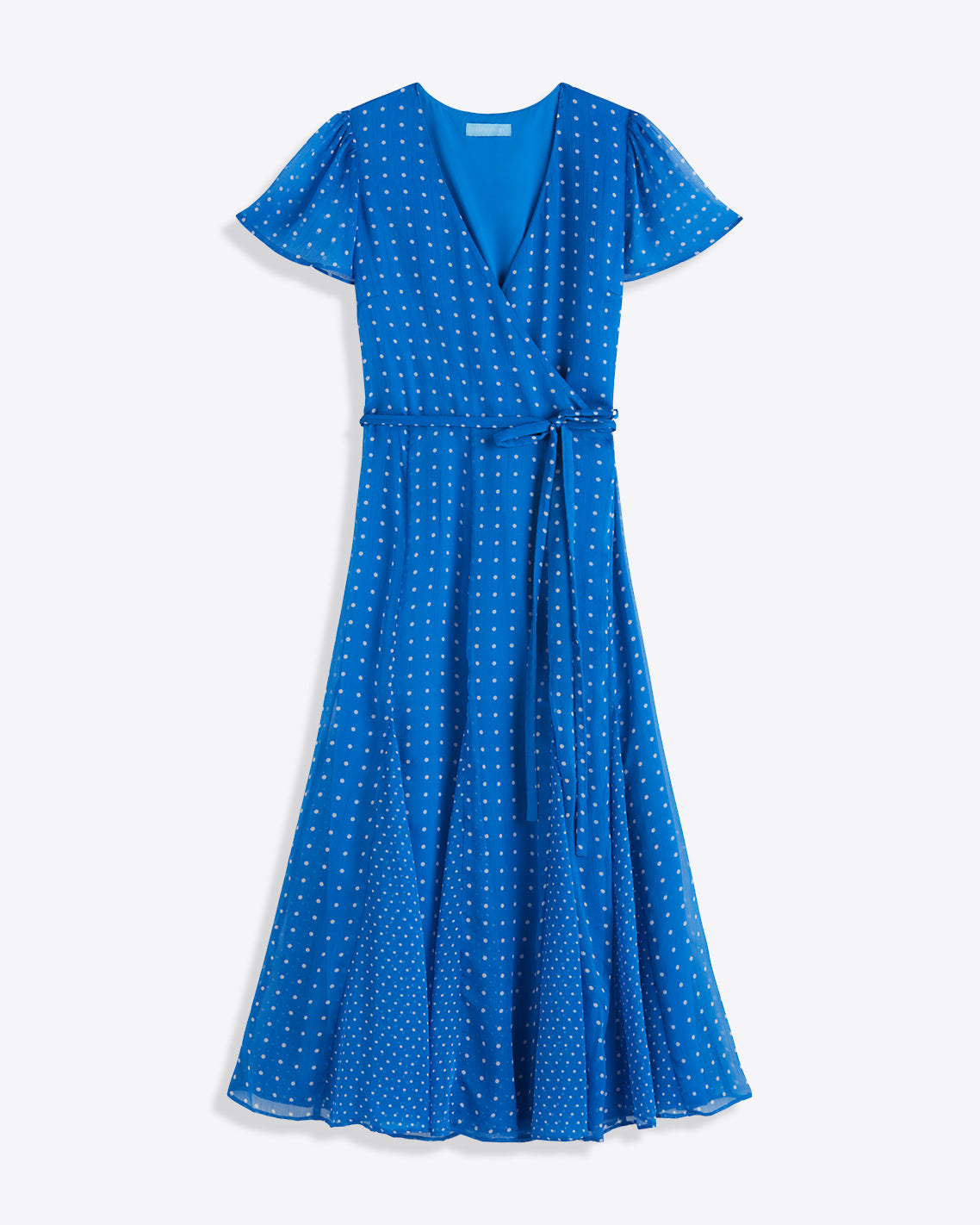 Daphne Wrap Dress in Royal Blue Polka Dot