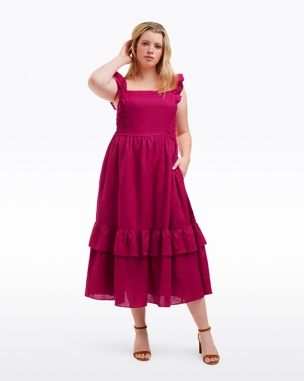 Carrie Midi Dress in Raspberry Pink