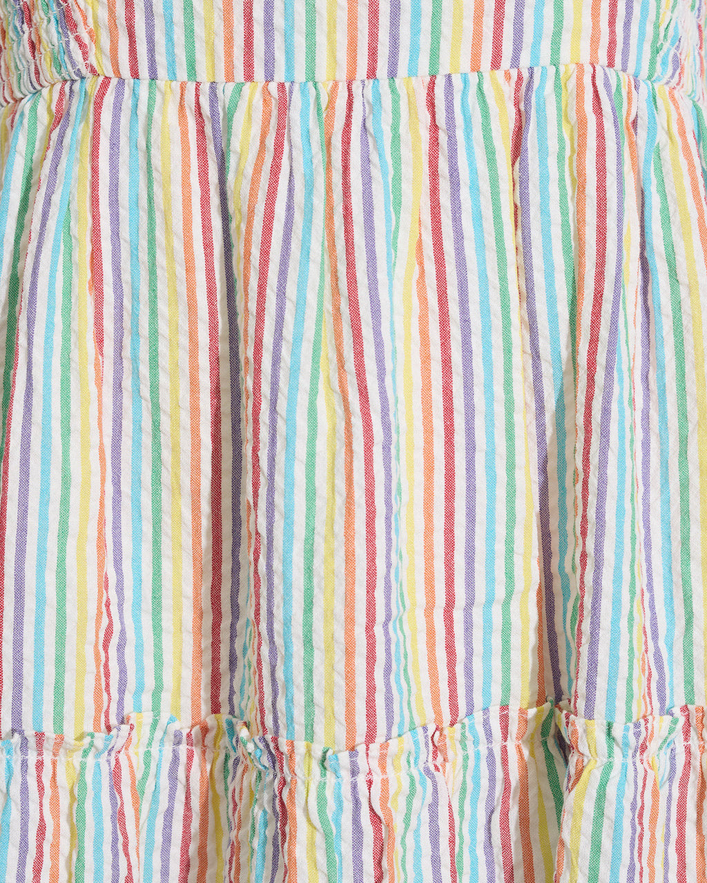 Taylor Tiered Midi Dress in Rainbow Stripes