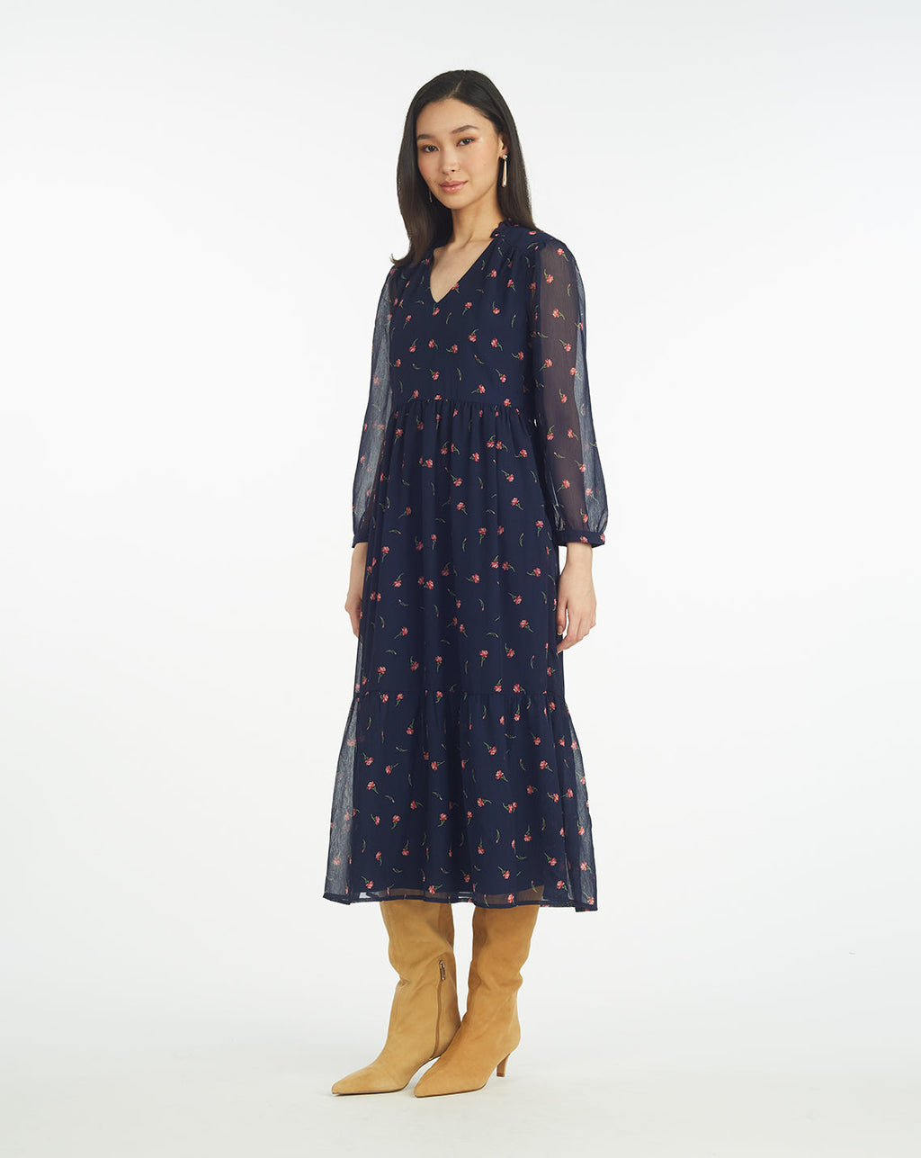 Katie Midi Dress in Ditsy Autumn Flowers