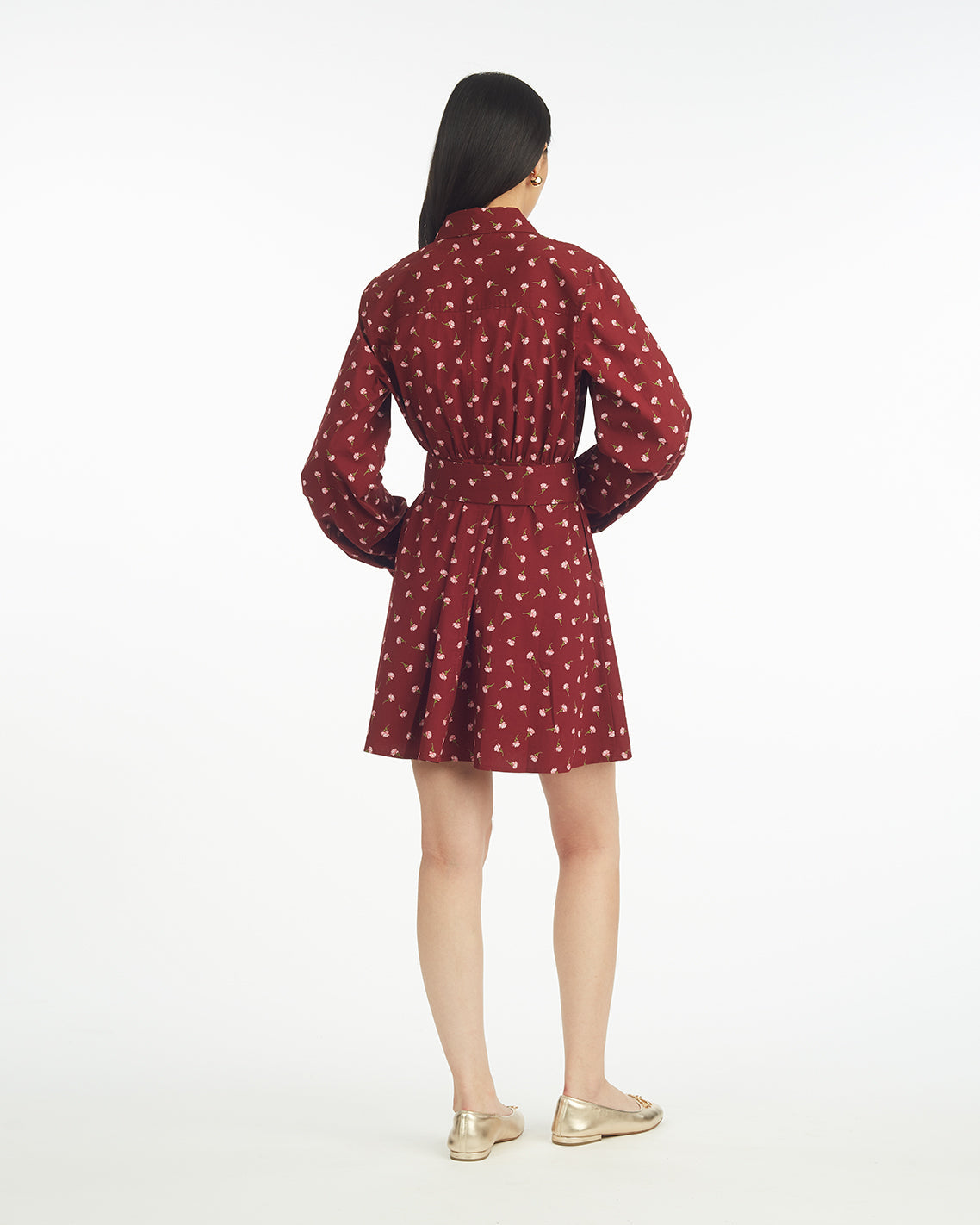 Lily Long-Sleeve Mini Dress in Burgundy Buds