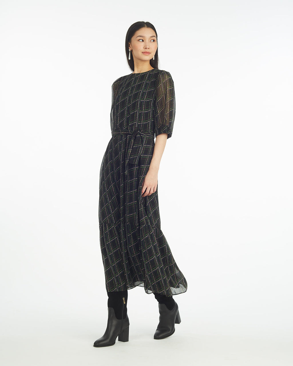 Sophie Tie Waist Midi Dress in Dainty Check